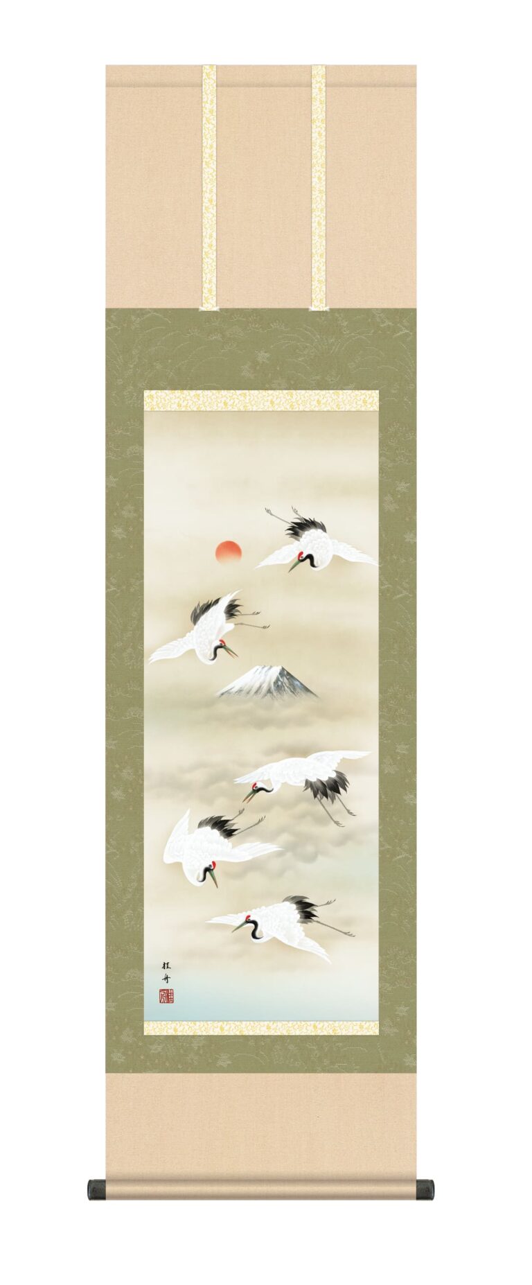 鶴亀 掛け軸(掛軸)【尺三幅】富岳飛翔（長江 桂舟）