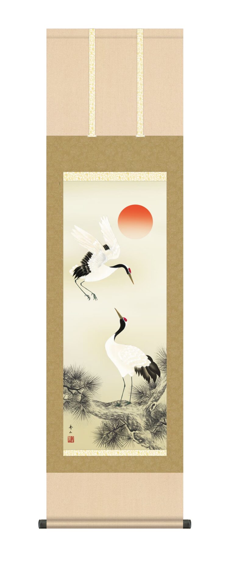 鶴亀 掛け軸(掛軸)【尺三幅】松上双鶴（鈴村 秀山）