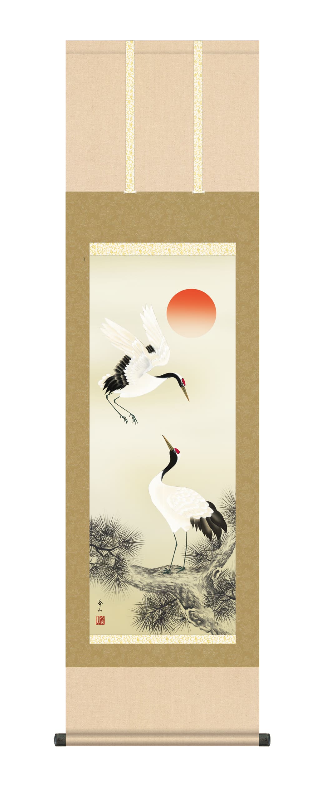 鶴亀 掛け軸(掛軸)【尺三幅】松上双鶴（鈴村 秀山） 商品画像