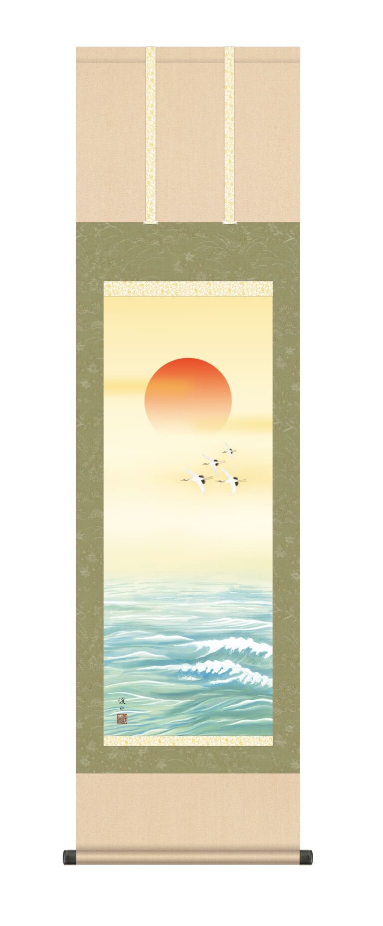 旭日・日の出 【掛け軸／掛軸】旭日（伊藤 渓山） 正月 鶴 初日の出 尺三