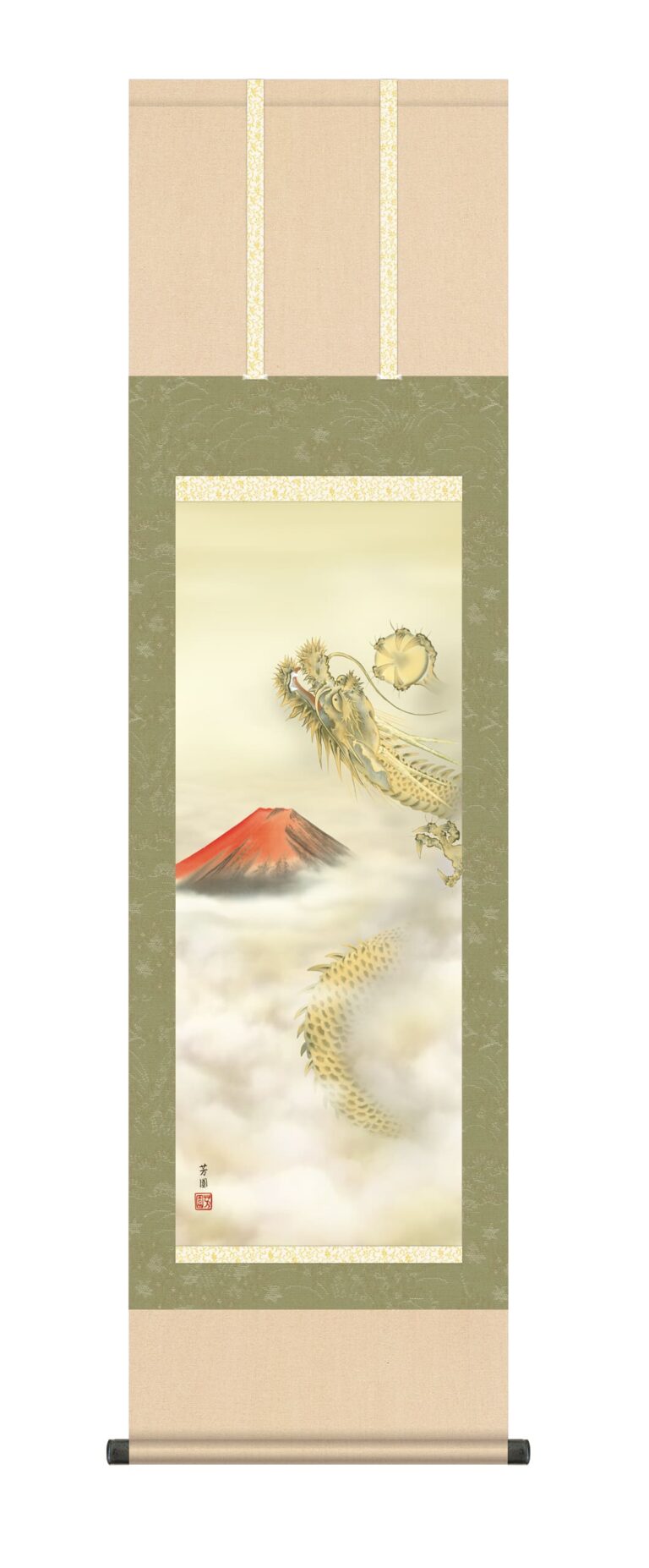 虎・龍 掛軸／かけじく【縁起開運】赤富士昇龍図（石田 芳園） 開運 龍神 家運隆盛