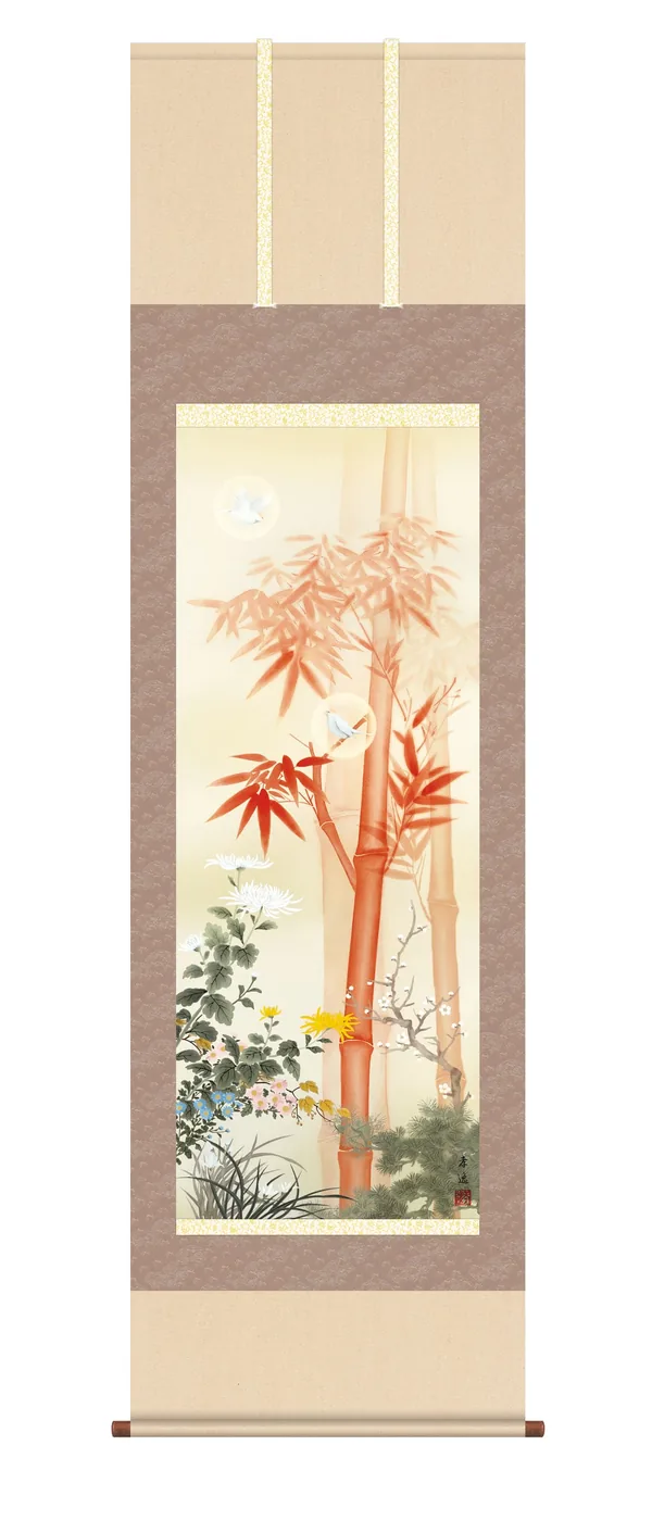 開運画 掛軸【開運画】吉祥四君子繚乱図（きっしょうしくんしりょうらんず）（根本 孝逸）【尺三】 家運隆盛…