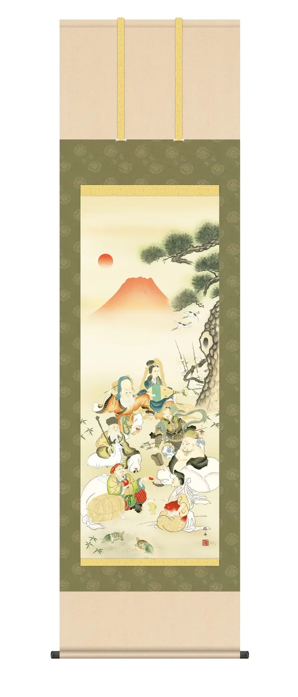 七福神 掛軸【開運画】七福神吉祥乃図（しちふくじんきっしょうのず）（長江 桂舟）【尺三】 家運隆盛 開運…