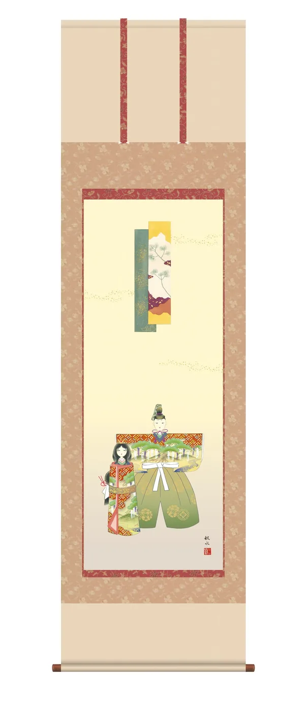 桃の節句・お雛様 掛軸／かけじく【お雛様】立雛（浮田 秋水） 桃の節句 御雛様