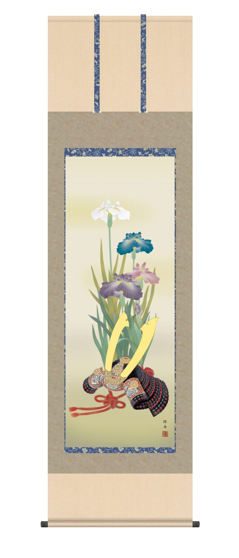 端午の節句 掛軸【花鳥/尺五】兜と菖蒲（長江 桂舟） 端午の節句 兜 菖蒲 男の子