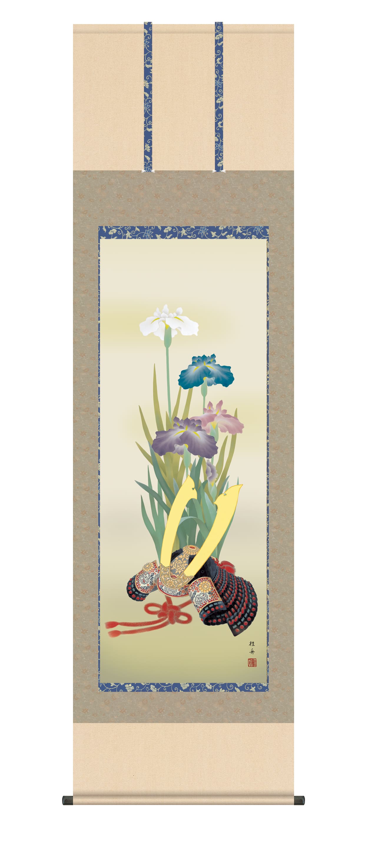 端午の節句 掛軸【花鳥/尺五】兜と菖蒲（長江 桂舟） 端午の節句 兜 菖蒲 男の子 商品画像