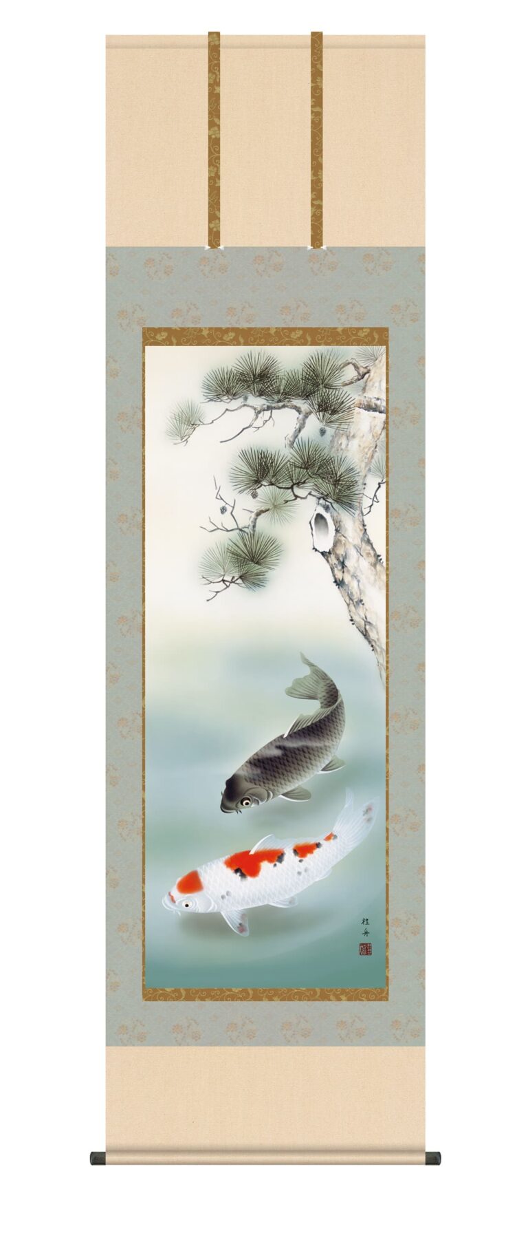 鯉・夫婦鯉 掛軸【武者・節句】松下遊鯉（長江 桂舟） 端午の節句 出世栄達 鯉