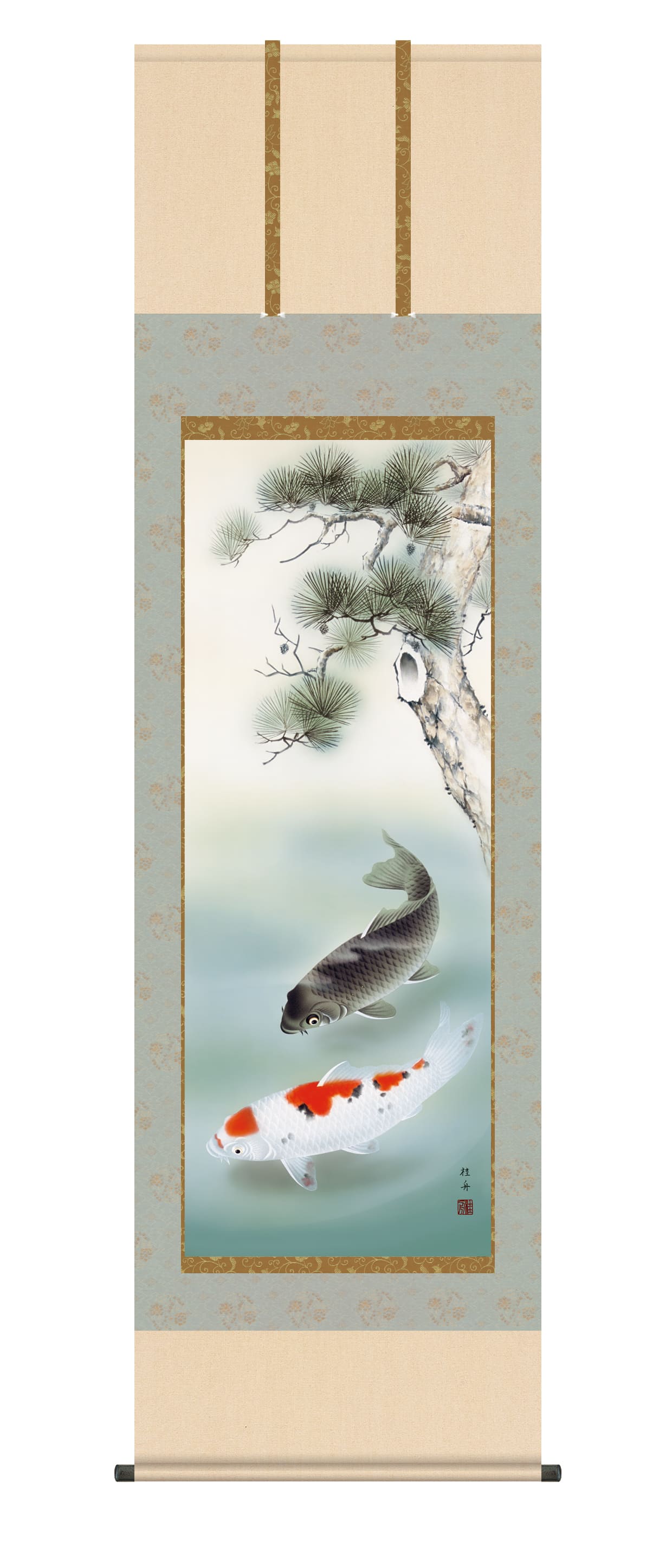 鯉・夫婦鯉 掛軸【武者・節句】松下遊鯉（長江 桂舟） 端午の節句 出世栄達 鯉 商品画像