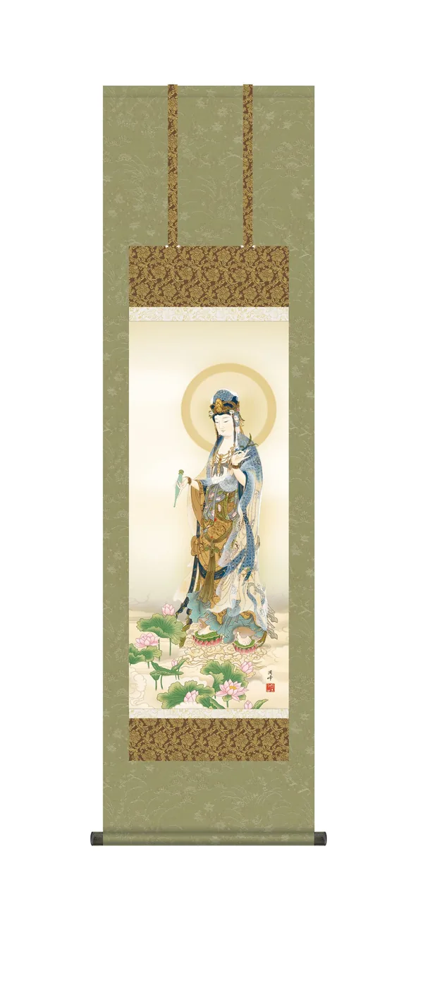 観音 【掛け軸／掛軸／観音】蓮上観音（高畠 周峰） 仏事画 行事飾り