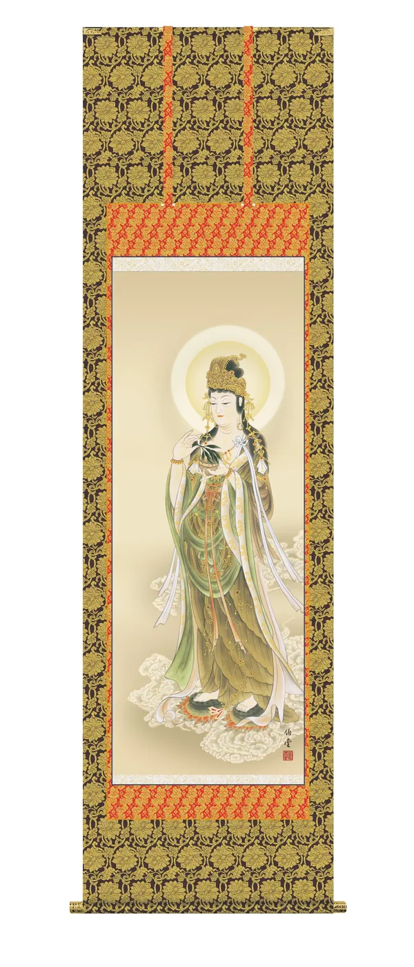 観音 掛け軸 掛軸 仏書画 雲上観音（小川 伯堂） 観音 金襴 行事飾り 送料無料 代引手数料無料