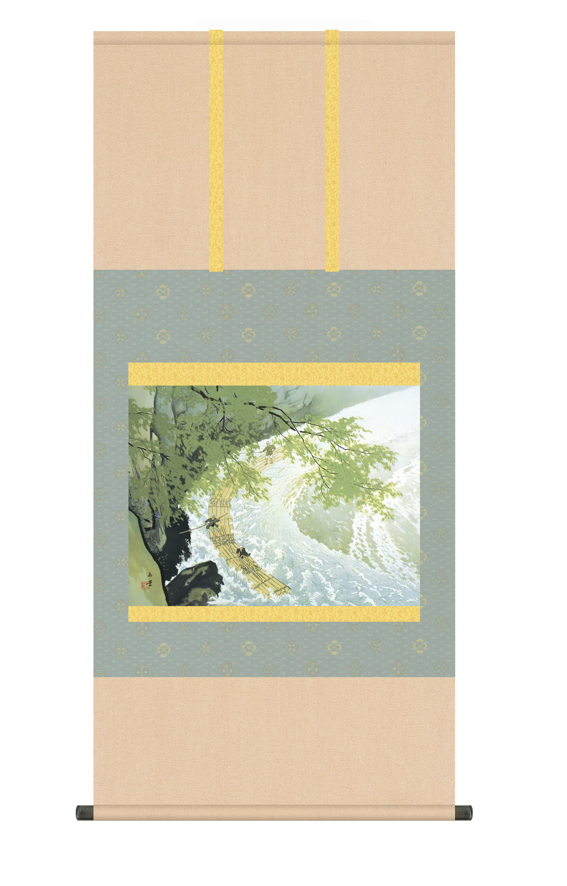 山水画 掛け軸(掛軸)【尺五】 筏（いかだ）（川合玉堂）【複製】 名画 複製 日本製 川合 玉堂 夏 商品画像
