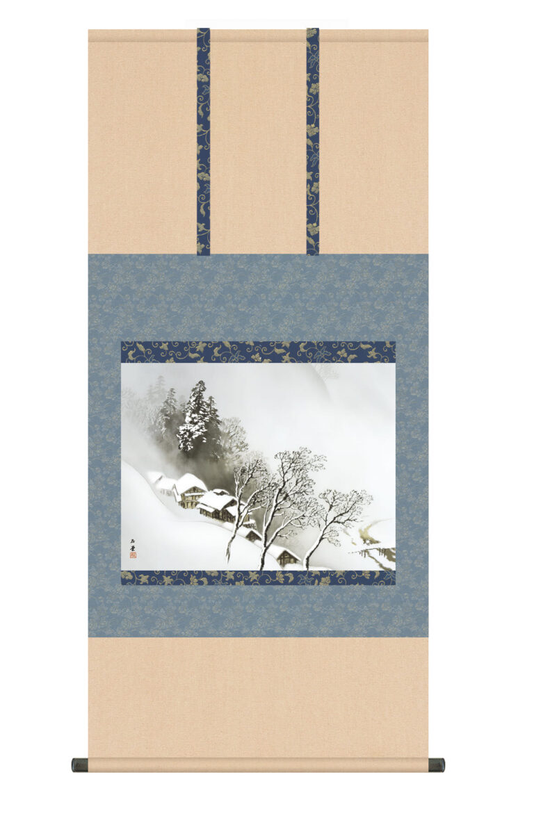 山水画 掛け軸(掛軸)【尺五】 吹雪（ふぶき）（川合玉堂）【複製】 名画 複製 日本製 川合 玉堂 冬