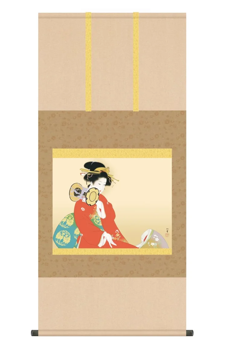 その他 掛け軸(掛軸)【尺五】 鼓の音（つづみのね）（上村松園）【複製】 名画 複製 日本製 上村 松園…