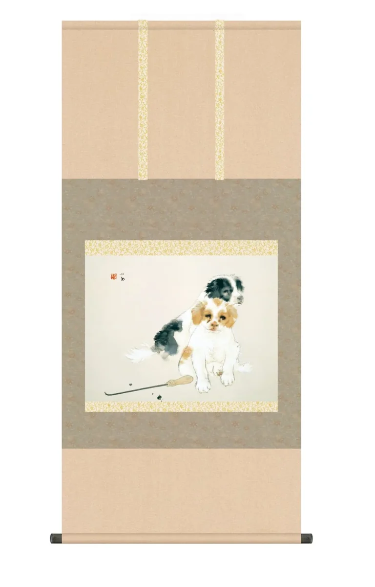 その他 掛け軸(掛軸)【尺五】 爐邊（ろばた）（竹内栖鳳）【複製】 名画 複製 日本製 竹内 栖鳳 犬 …