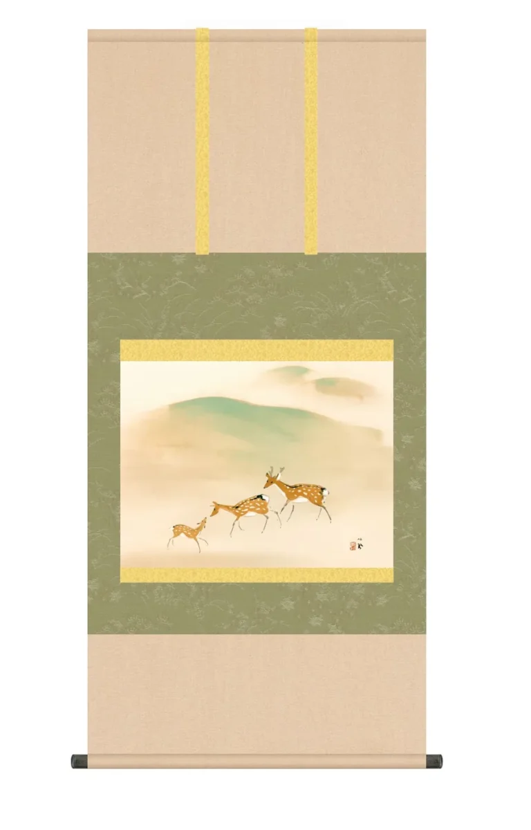 その他 掛け軸(掛軸)【尺五】 遊鹿（ゆうろく）（竹内栖鳳）【複製】 名画 複製 日本製 竹内 栖鳳 鹿…