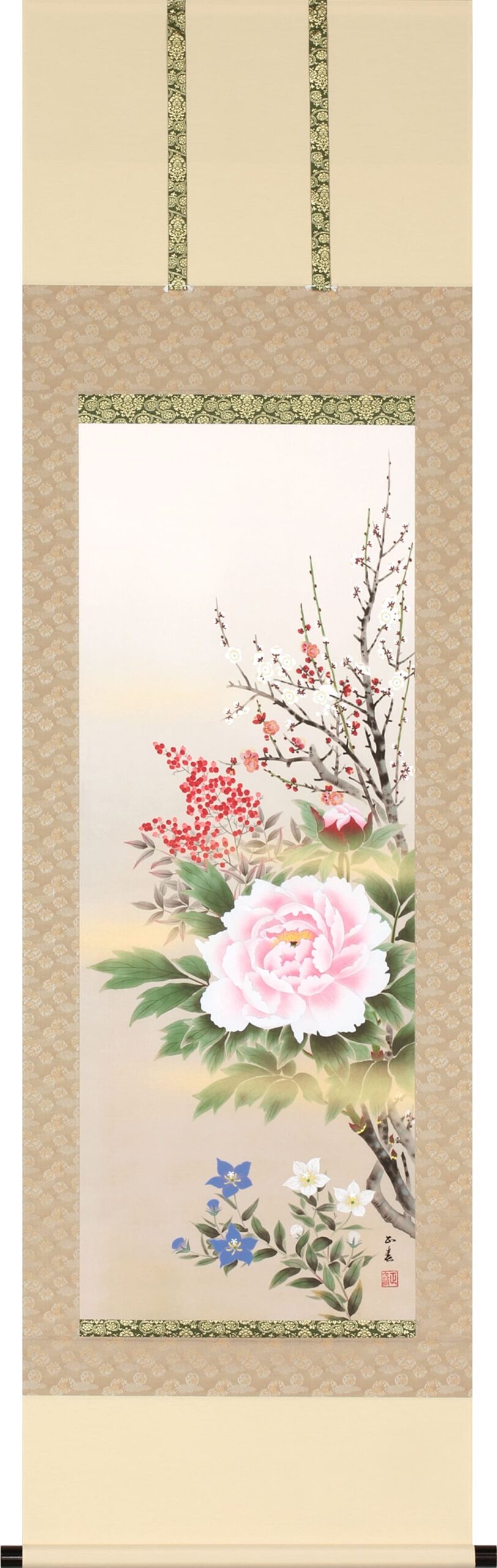 花鳥画 掛け軸 掛軸 四季花(中村正春)（特殊工芸作品） 年中掛け 牡丹 商品画像