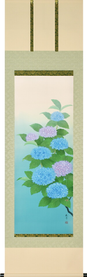 花鳥画 掛軸 紫陽花に蝸牛（富岡 蘇峰） 夏掛け あじさい 初夏 カタツムリ おもてなし 普段掛け 商品画像