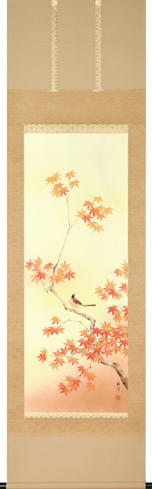 花鳥画 掛軸 紅葉に小禽（富岡 蘇峰） 秋掛け もみじ 紅葉 ことり おもてなし 普段掛け 商品画像