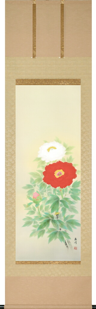花鳥画 掛軸 紅白牡丹（富岡 蘇峰） 夏掛け ぼたん 初夏 おもてなし 普段掛け 商品画像