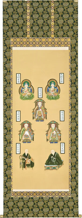 仏用その他 掛軸 浄土七高祖（加藤 鳳文） 桐箱収納 お盆 行事飾り 仏事 日常掛け 浄土真宗