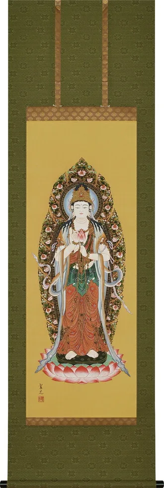 観音 掛軸 聖観音（林翠光） 桐箱収納 お盆 お彼岸 法事 特殊工芸 観音様 正面