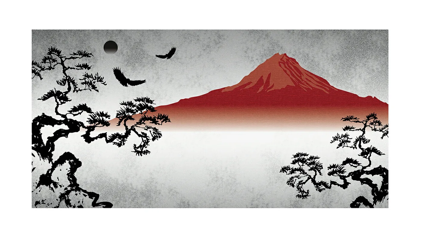 デザイン屏風 ミニ屏風 赤富士 (木製・出力紙) 屏風 インテリア ミニ 富士山 日本製 二曲 小屏風海外お土… 商品画像