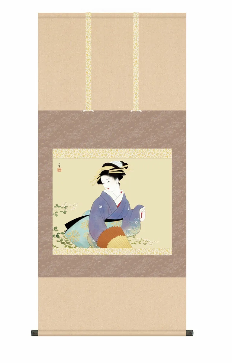 その他 掛け軸【尺五】 萩の露（はぎのつゆ）（上村松園）【複製】 床の間 モダン 巨匠 名作 和室 名画…