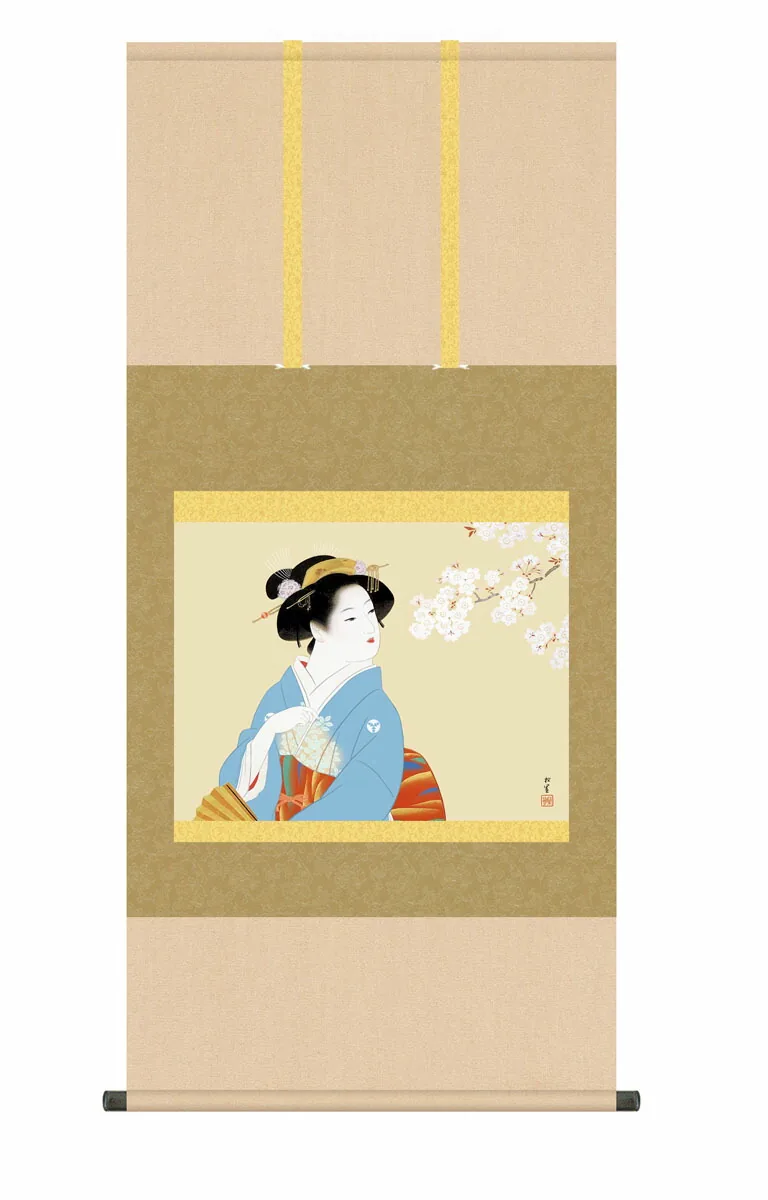 その他 掛け軸【尺五】 花下美人（かかびじん）（上村松園）【複製】 床の間 モダン 巨匠 名作 和室 名…