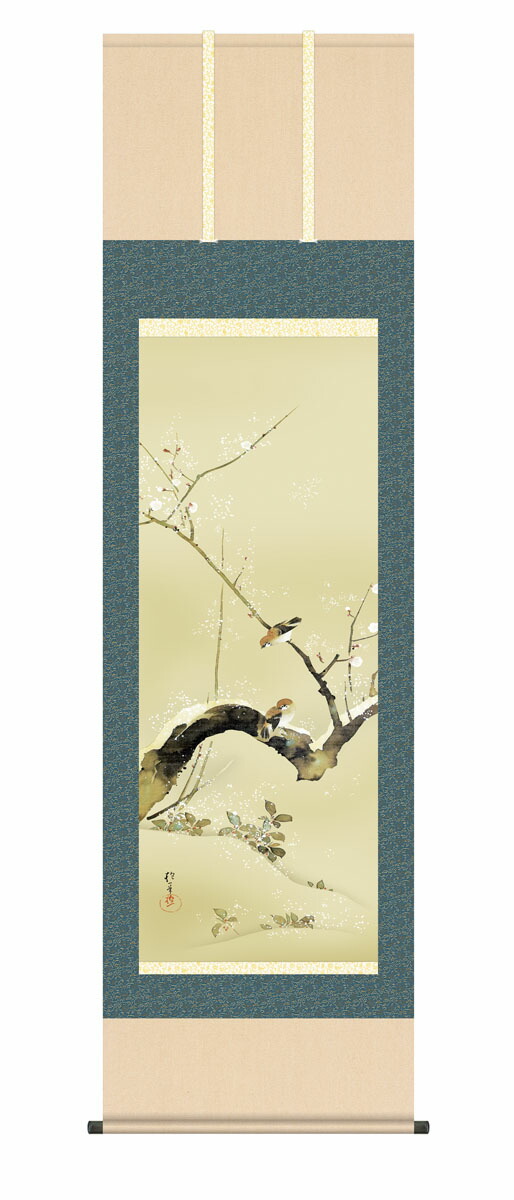 花鳥画 掛け軸【尺五】 梅、雀（うめ、すずめ）（酒井抱一）【複製画】 床の間 モダン 巨匠 名作 スズメ…