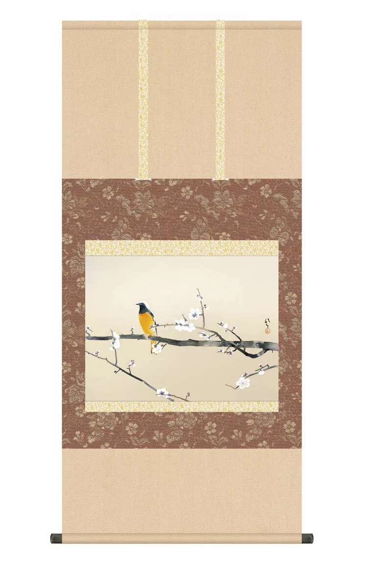 その他 掛け軸【尺五】 梅花小禽図（ばいかしょうきんず）（川端龍子）【複製】 名画 複製 日本製 川端 …