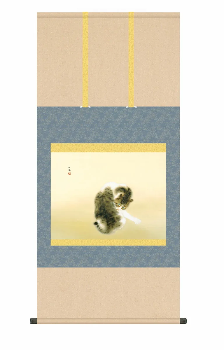 その他 掛け軸【尺五】 班猫（はんびょう）（竹内栖鳳）【複製】 名画 複製 日本製 竹内 栖鳳 猫