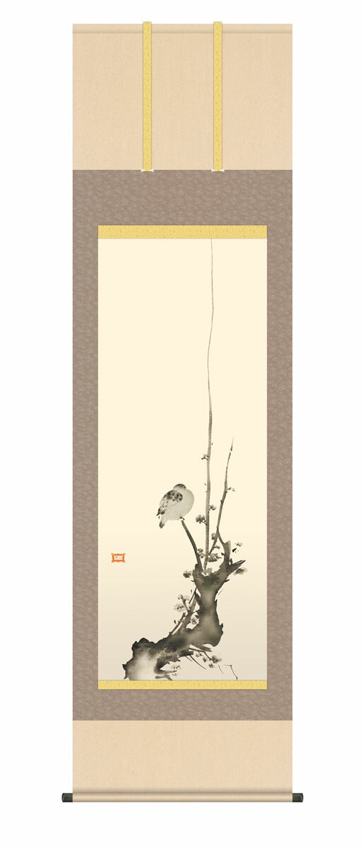 花鳥画 掛け軸【尺五】 紅梅鳩図 （ こうばいはとず ）（宮本武蔵）【複製】床の間 モダン 巨匠 名作 … 商品画像