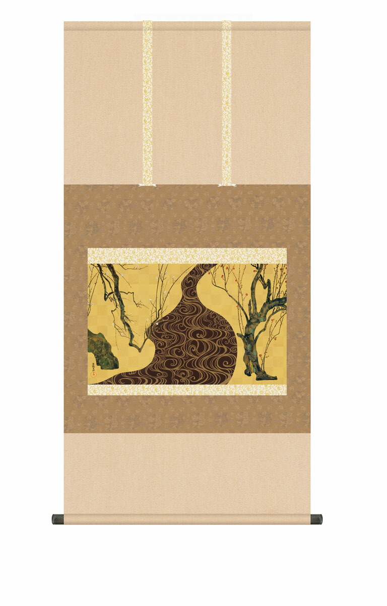 花鳥画 掛け軸【尺五】 紅白梅図（尾形光琳）【複製】床の間 モダン 巨匠 名作 和室 掛物 名画 複製画… 商品画像