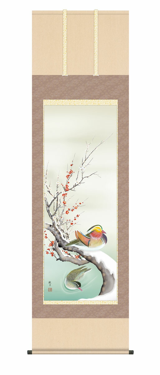 花鳥画 掛け軸【冬】梅に鴛鴦（森山 観月） 尺五 高さ190×幅54.5cm 床の間 モダン 和室 掛物… 商品画像