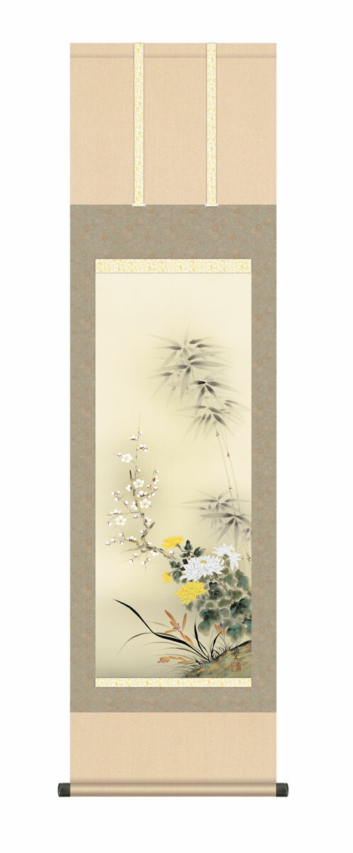 花鳥画 掛け軸(掛軸)【尺三幅】四君子(高見 蘭石)尺三 高さ164×幅44.5cm 床の間 モダン 和… 商品画像