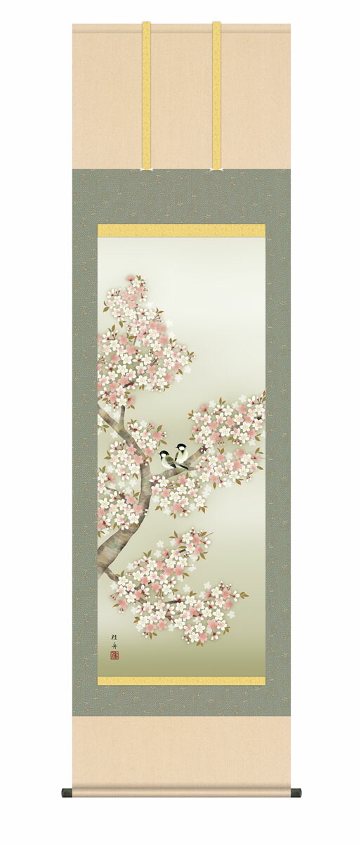 花鳥画 掛け軸 掛軸 かけじく【花鳥画】桜花（長江 桂舟）尺五 高さ190×幅54.5cm 春掛け 春飾…
