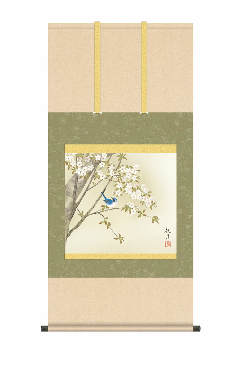 花鳥画 掛け軸【春掛け】桜花に小鳥（森山 観月） 尺五 高さ115×幅54.5cm 床の間 モダン 和室… 商品画像