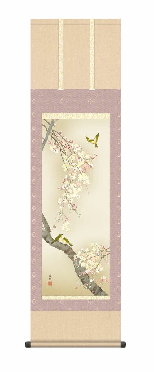 花鳥画 掛け軸 掛軸 【尺三幅】【花鳥画】桜花爛漫（西尾 香悦）春掛け 春飾り 桜 鳥 床の間 和室 モ… 商品画像