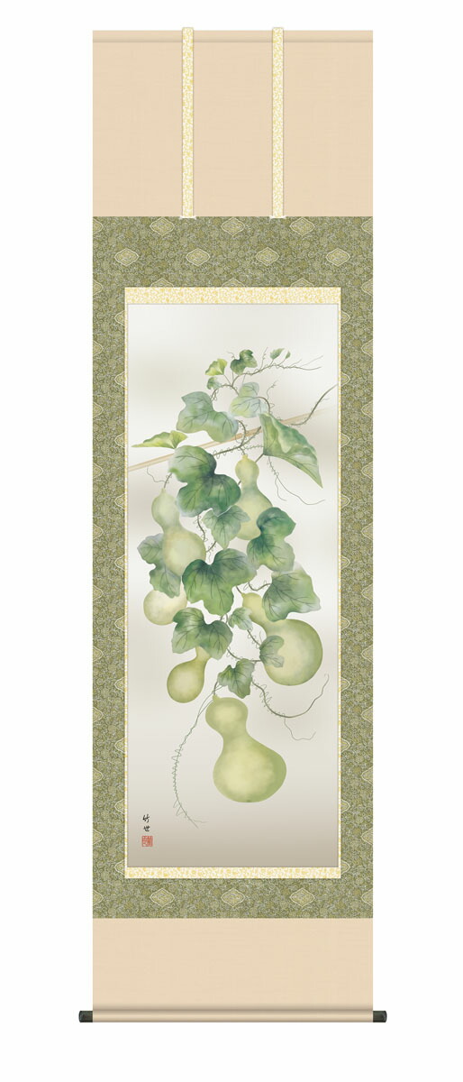 花鳥画 掛け軸/掛軸【花鳥/尺五】六瓢 田村 竹世(三美会) 夏掛け 夏飾り 瓢箪 ひょうたん 無病息災… 商品画像