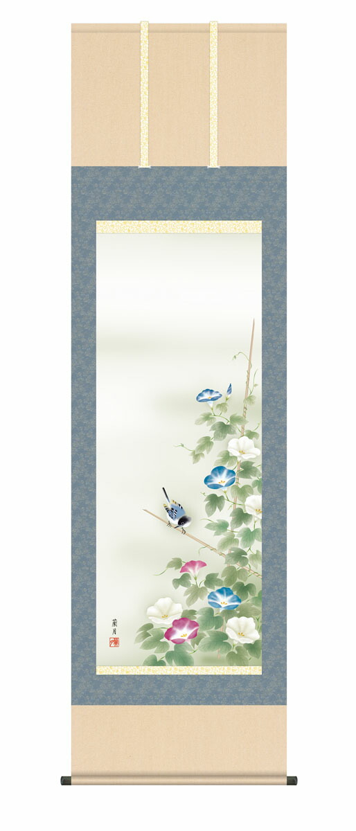 花鳥画 掛け軸 掛軸 花鳥画 朝顔（吉井 蘭月） 夏掛け 夏飾り あさがお アサガオ 清涼感 家庭円満 … 商品画像