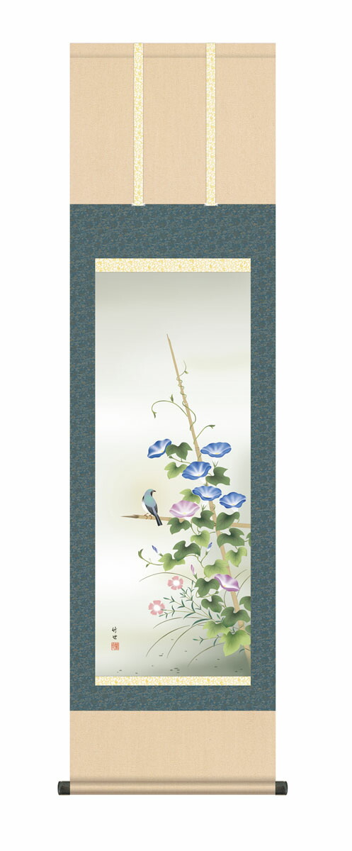 花鳥画 掛け軸 掛軸 かけじく 花鳥画 夏掛け朝顔（田村 竹世） 尺三幅 夏掛け 夏飾り あさがお アサ… 商品画像