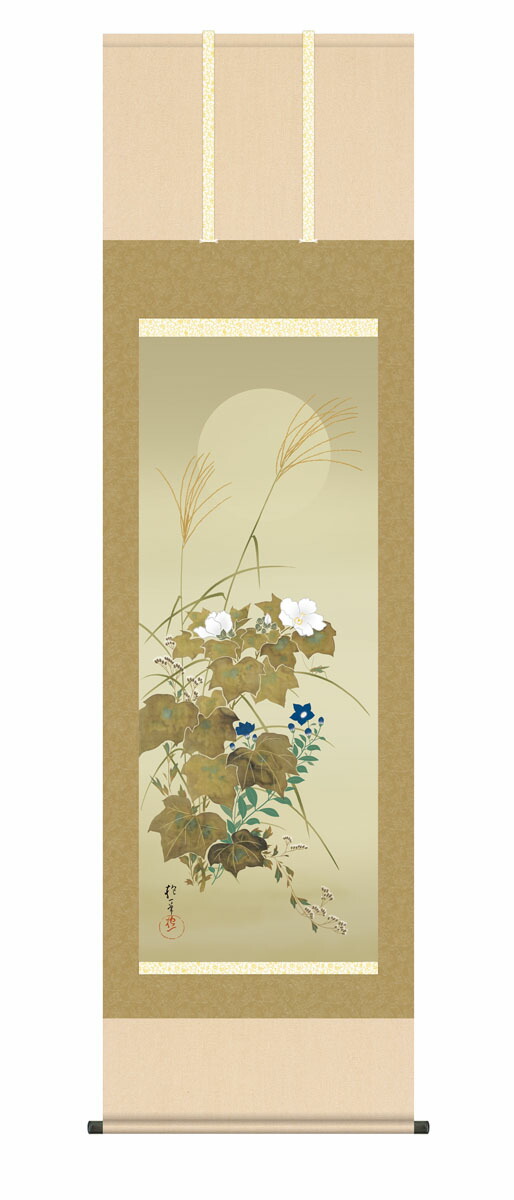 花鳥画 掛け軸【尺五】 秋草に螽斯図（あきくさにきりぎりすず）（酒井抱一）【複製画】 床の間 モダン 巨…