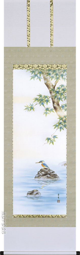 花鳥画 掛け軸 楓に川蝉(吉田 豊青) 夏 川蝉 大願成就