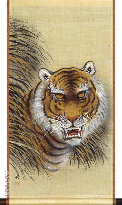 虎・龍 期間限定 厳選お買い得掛け軸掛軸／創作軸 タペストリー 猛虎（田中 俊）