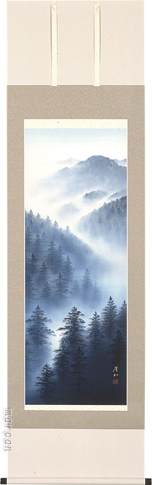 山水画 掛け軸 黎明山水(佐藤 眉山)穏やかな風景
