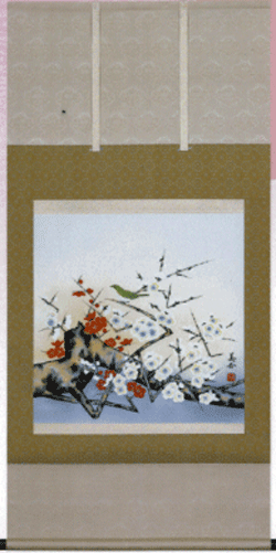 花鳥画 掛軸 紅白梅（鈴木 美香）