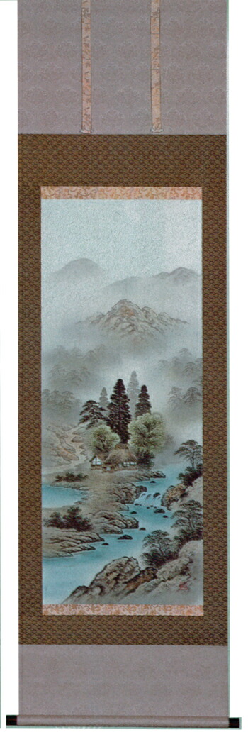 山水画 掛軸 四神相応山水図（伊藤 岳仙）