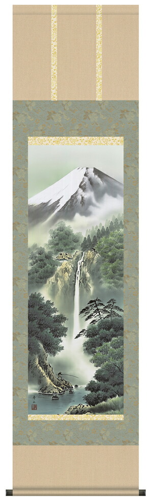 山水画 掛け軸 掛軸 富士山富士龍瀑(鈴村秀山)【尺三幅】