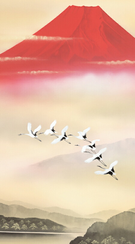 山水画 掛け軸 掛軸 かけじく【山水画】赤富士飛翔(浮田 秋水)【尺三】【富士山 年中掛け 贈答用】 商品画像