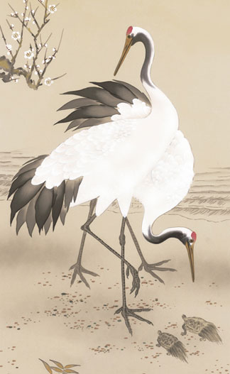 鶴亀 掛け軸(掛軸)【尺三幅】松竹梅鶴亀（長江 桂舟） 商品画像